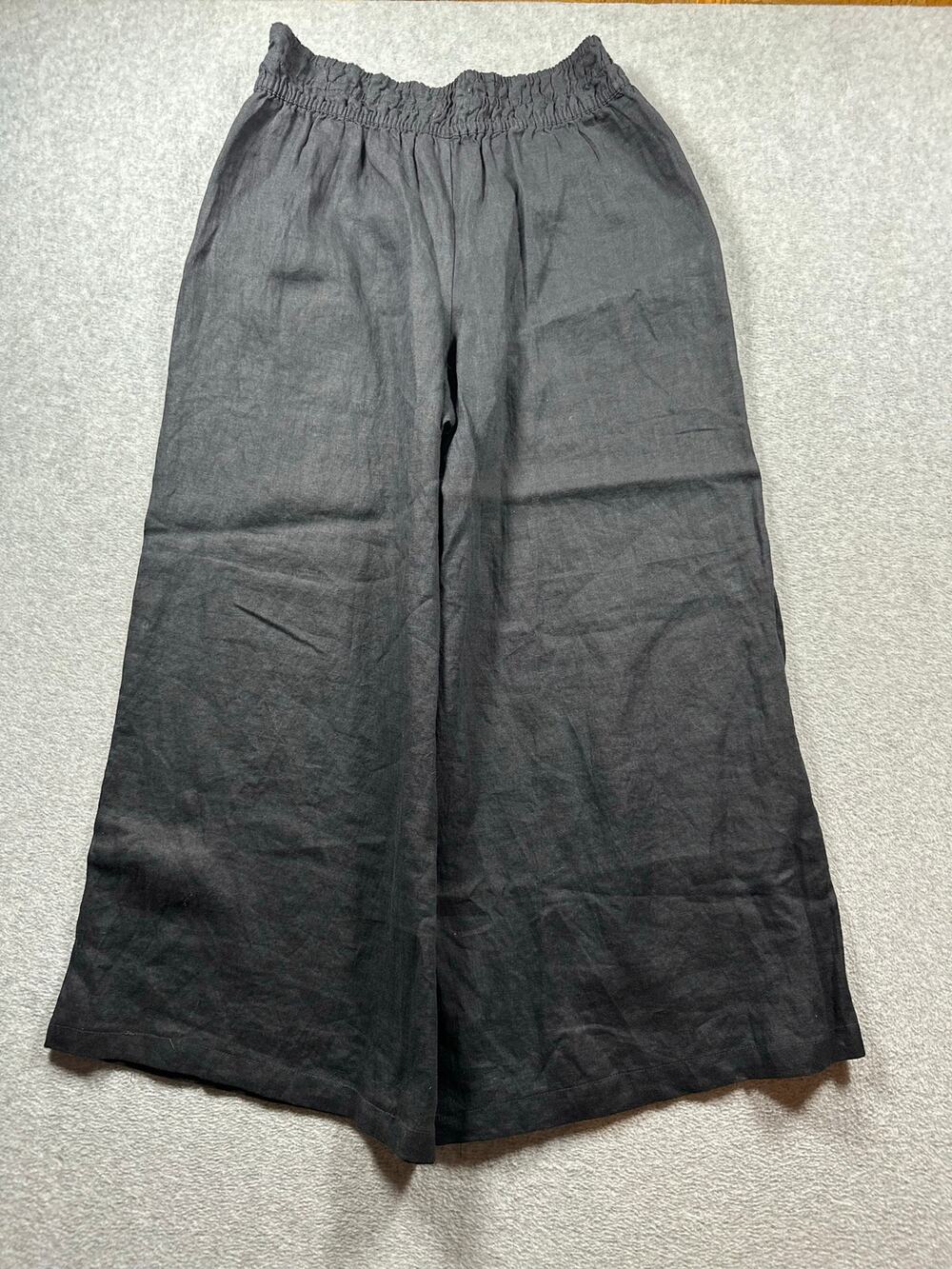 Anthropologie Palazzo Pants Women's Medium Black Smocked Elastic Waist Wide Leg